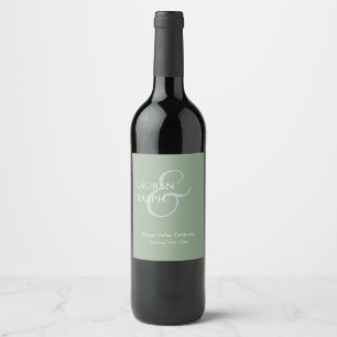 Sage Green & Ivory Couple Monogram  Wine Label
