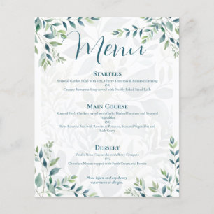 Sage Green Ivory Eucalyptus Budget Wedding Menu