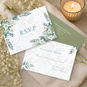 Sage Green Ivory Eucalyptus Wedding RSVP Card