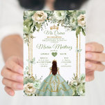 Sage Green & Ivory Floral Princess Quinceañera Invitation<br><div class="desc">Sage Green & Ivory Floral Princess Quinceañera Invitation
Mis Quince 15 Anos,  16th Birthday Butterfly.</div>