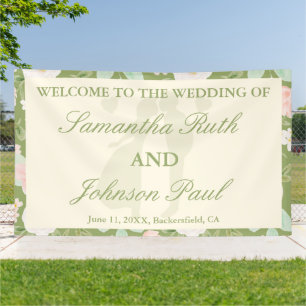 Sage Green Ivory Floral Wedding Welcome Fabric Banner
