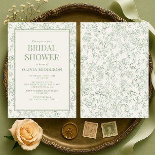 Sage Green Ivory French Floral Bridal Shower Invitation