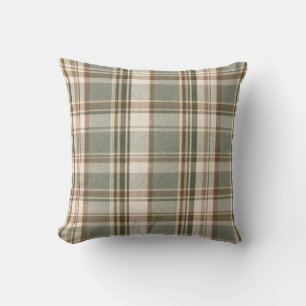 Sage Green & Ivory Heritage Tartan Rustic French Throw Pillow