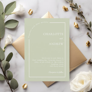 Sage green ivory modern minimalist wedding invitation