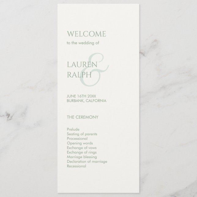 Sage Green Ivory Monogram Welcome Wedding Program (Front)