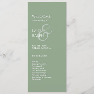 Sage Green Ivory Monogram Welcome Wedding Program