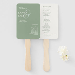 Sage Green Ivory Monogram Welcome Wedding Program Hand Fan
