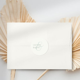 Sage Green & Ivory Script Wedding  Classic Round Sticker