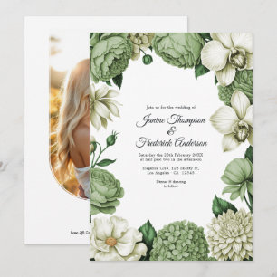 Sage Green & Ivory Watercolor Floral Wedding Invitation