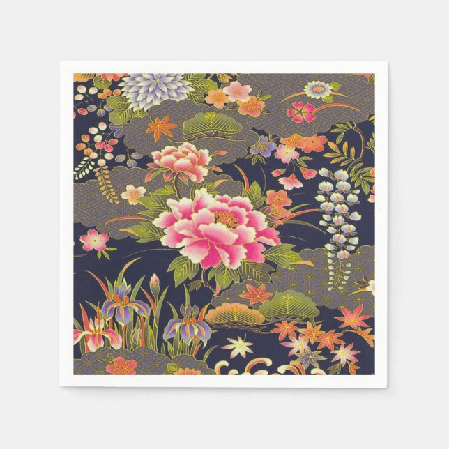 Sage Green Japanese Kimono Floral Decoupage Paper Napkin (Front)