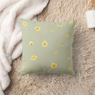 Sage Green Japanese Wintersweet Floral Pattern Throw Pillow