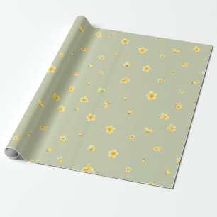 Sage Green Japanese Wintersweet Floral Pattern Wrapping Paper