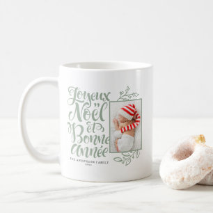 Sage Green Joyeux Noël and Bonne Année Photo Coffee Mug