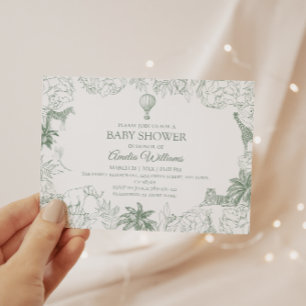 Sage Green Jungle Safari Animals Baby Shower Invitation
