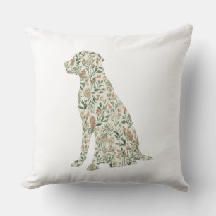 Sage Green Labrador Retriever Wildflower Cottage Throw Pillow