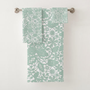 Sage Green Lace Design BATHROOM TOWEL SET