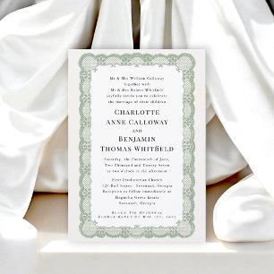 Sage Green Lace Frame Traditional Wedding  Invitation