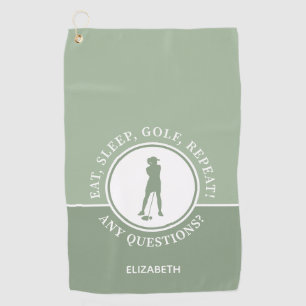 Sage Green Lady Golfer Personalized Sports Quote Golf Towel