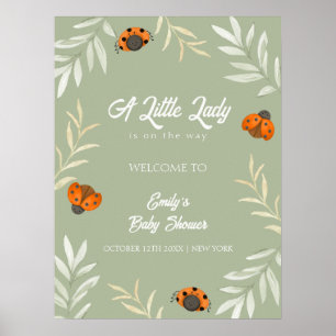 Sage Green Ladybug Greenery Baby Shower Welcome  Poster