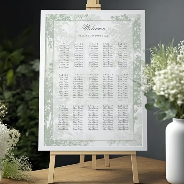 Sage Green Landscape Toile Wedding Seating Chart (Creator Uploaded)