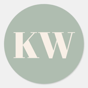 Sage Green Large Monogrammed Initial Personalized Classic Round Sticker