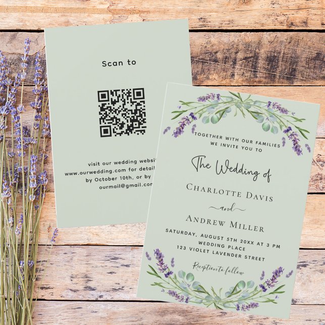 Sage green lavender QR code RSVP details wedding  Invitation (Creator Uploaded)