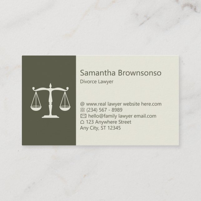 Sage Green Lawyer Law Office Business Card (Back)