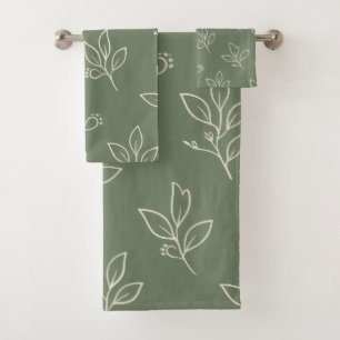 Sage Green Leaf Bathroom Towel Set