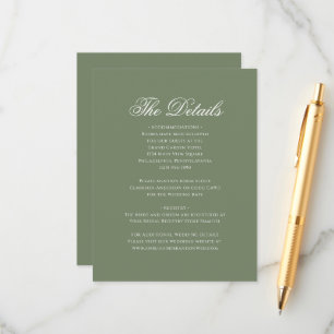 Sage Green Leaf Monogram Crest Wedding Details Enclosure Card