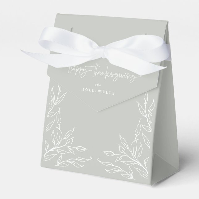 Sage Green Leaf Motif Happy Thanksgiving Favor Box (Front Side)