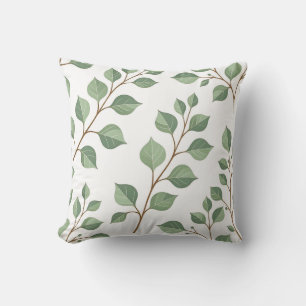 Sage Green Leafy Branches Botanical Watercolor  Throw Pillow