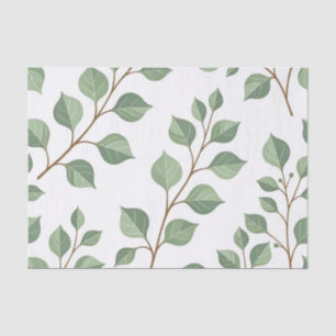 Sage Green Leafy Branches Botanical Watercolor Tissue Paper