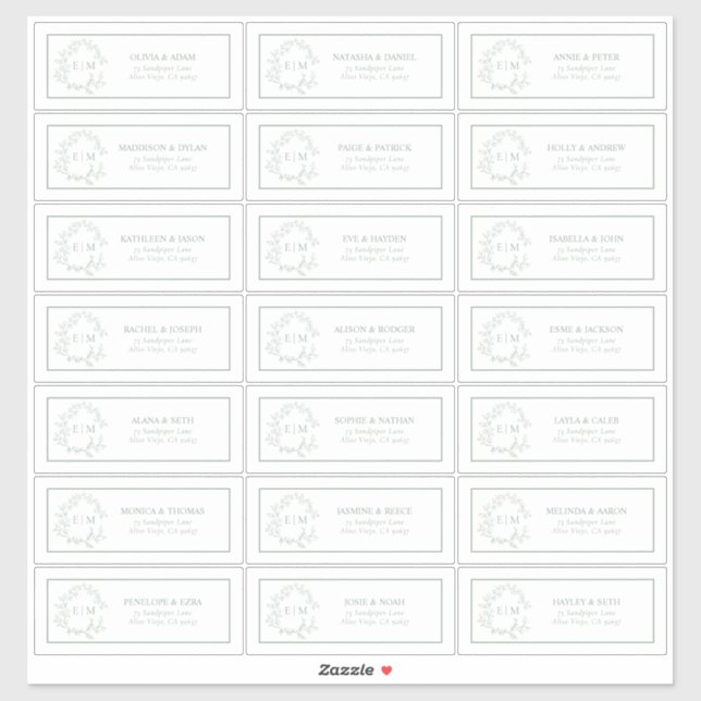 Sage Green Leafy Crest Monogram Guest Address (Sheet)