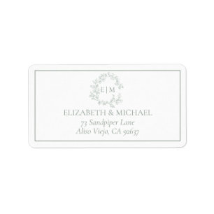 Sage Green Leafy Crest Monogram Wedding Address Label