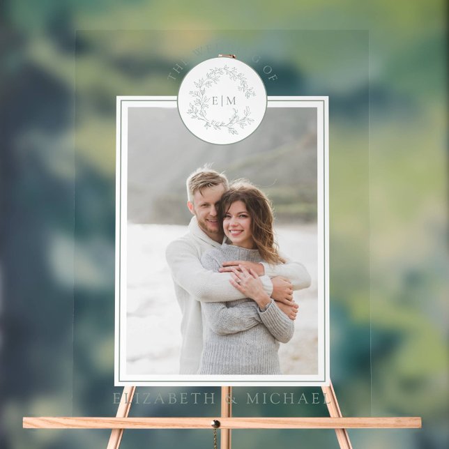 Sage Green Leafy Crest Monogramme Mariage photo (Wedding Sign!)
