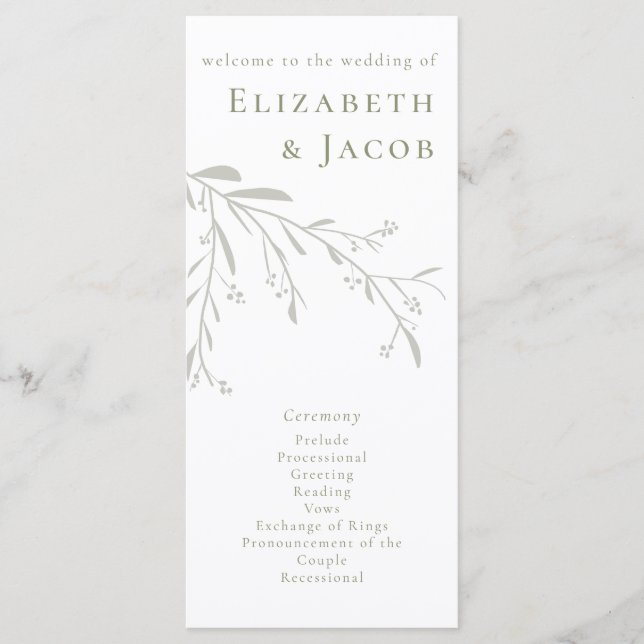 Sage Green Leaves and Berries Wedding Program (Front)