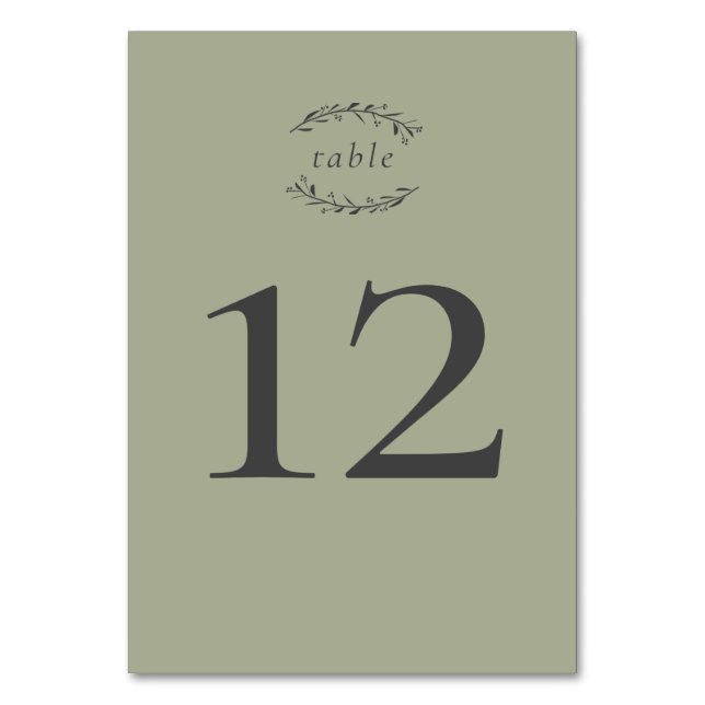 Sage Green Leaves and Berries Wedding Table Number (Front)