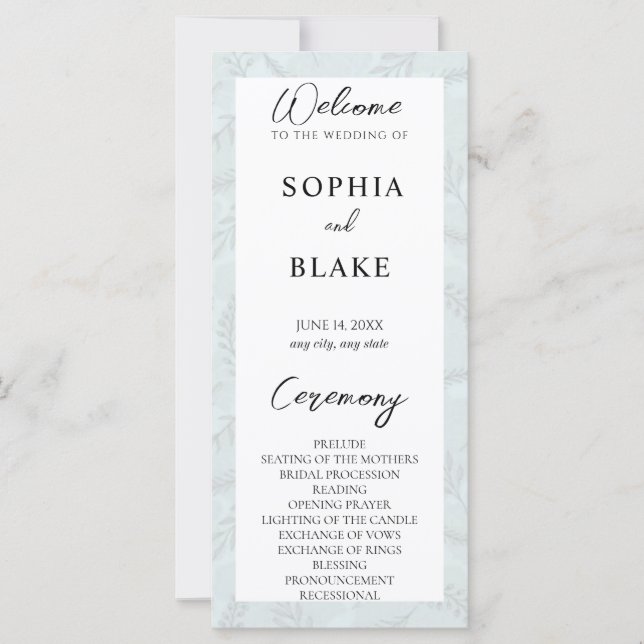 Sage Green Leaves and Foliage Wedding Program (Front)