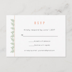 Sage Green Leaves Coral Border Wedding RSVP Card
