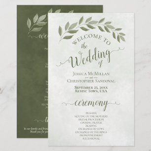 Sage Green Leaves Elegant Budget Wedding Program