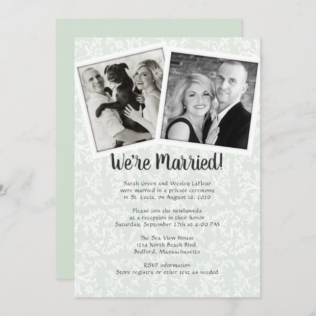 Sage Green Leaves Flowers Photo Reception Only Invitation (Front/Back)