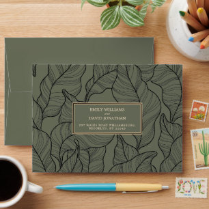 Sage Green Leaves Line Art Elegant  Envelope