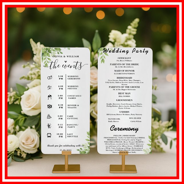 Sage Green Leaves Order of Events Wedding Program (Creator Uploaded)