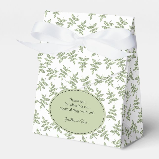 Sage Green Leaves Pattern Thank You Favor Box (Front Side)
