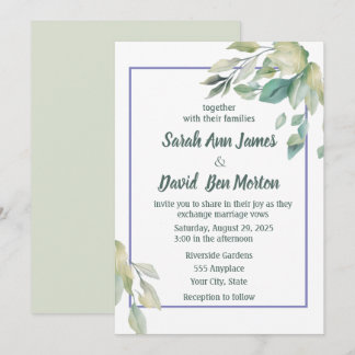 Sage Green Leaves Simple Greenery Wedding Invitation