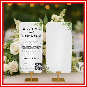 Sage Green Leaves Thank You Welcome QR Code Cards