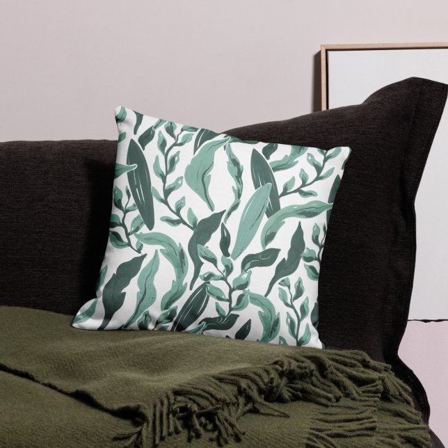 Sage Green Leaves  Throw Pillow (Creator Uploaded)