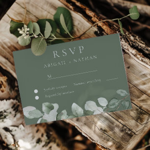 Sage Green Leaves Watercolor Wedding RSVP Card
