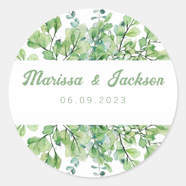 Sage Green Leaves Wedding Envelope Seals (Front)