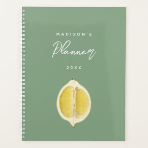 Sage Green & Lemon Script Modern Planner Diary